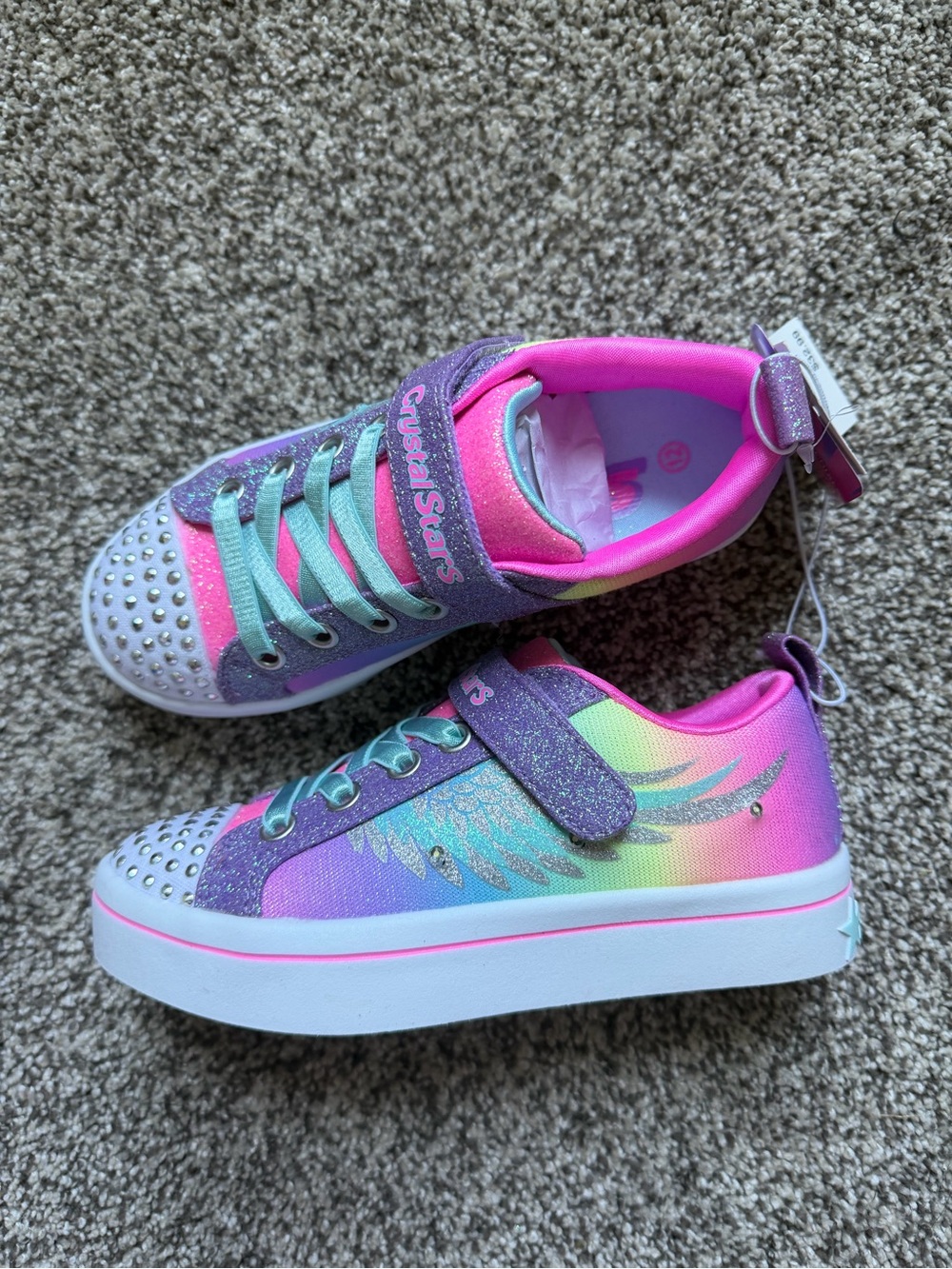 Skechers Crystal Stars Pink Purple Teal Light-Up Kids Sneakers - Picture 6 of 8